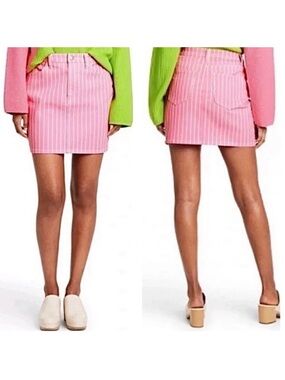 Victor Glemaud x Target Pink Pin Striped Denim Mini Jean Skirt Size 10 New